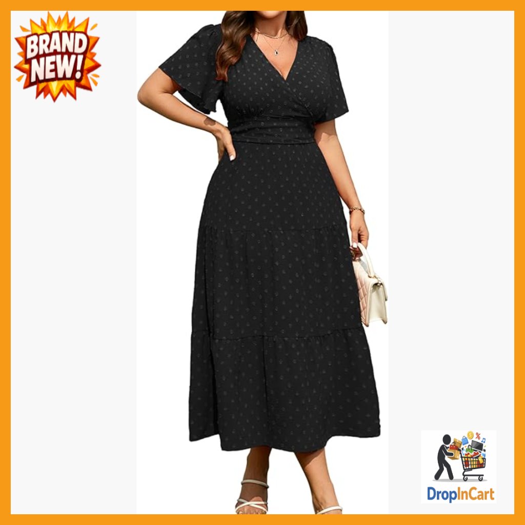 Swiss Dot Wrap V Neck Maxi Dress Empire Waist Boho Summer Formal Wedding Guest